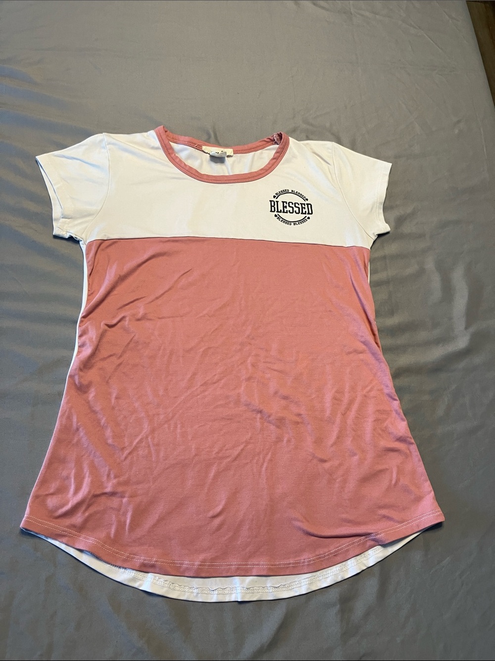 Short Sleeve Two-Tone Pink and White 'Blessed' Tee